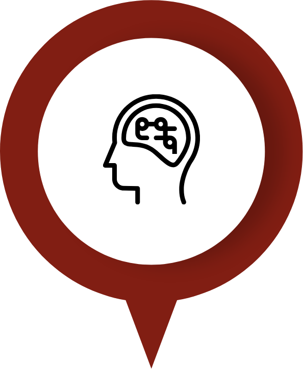 Head with brain outline icon in a popup bubble